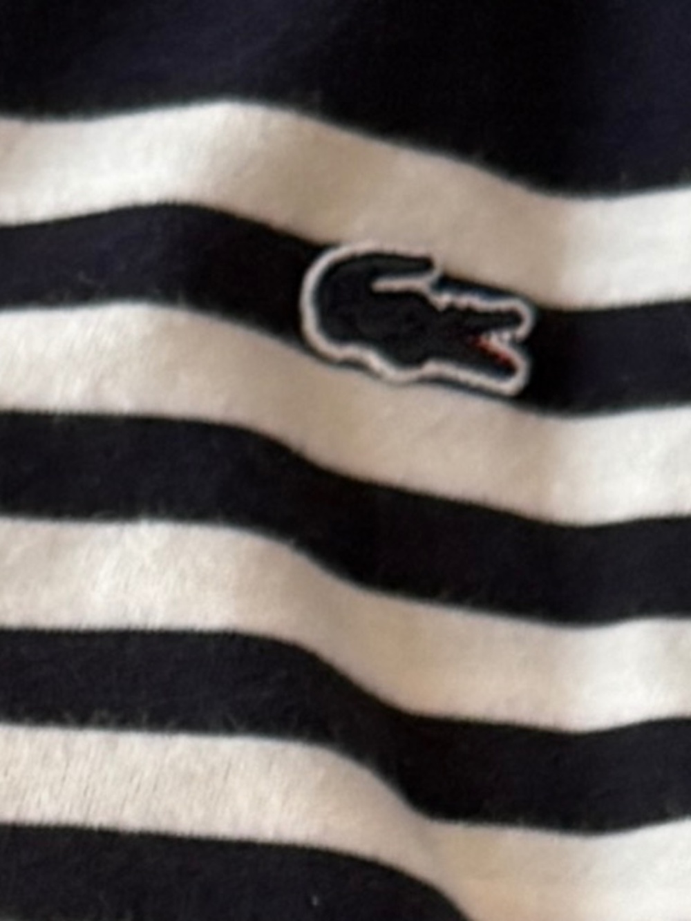 Lacoste Navy & White Striped Henley Top Size 38 | French Coastal Nautical Chic - Picture 6 of 6